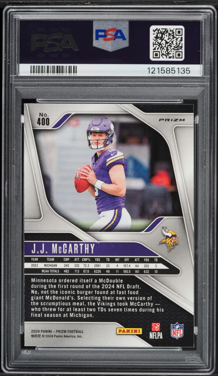 2024 Panini Prizm Red White Blue JJ McCarthy ROOKIE #400 PSA 8 NM-MT