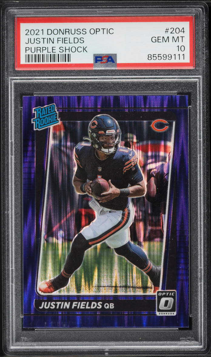 2021 Donruss Optic Purple Shock Justin Fields ROOKIE #204 PSA 10 GEM MINT