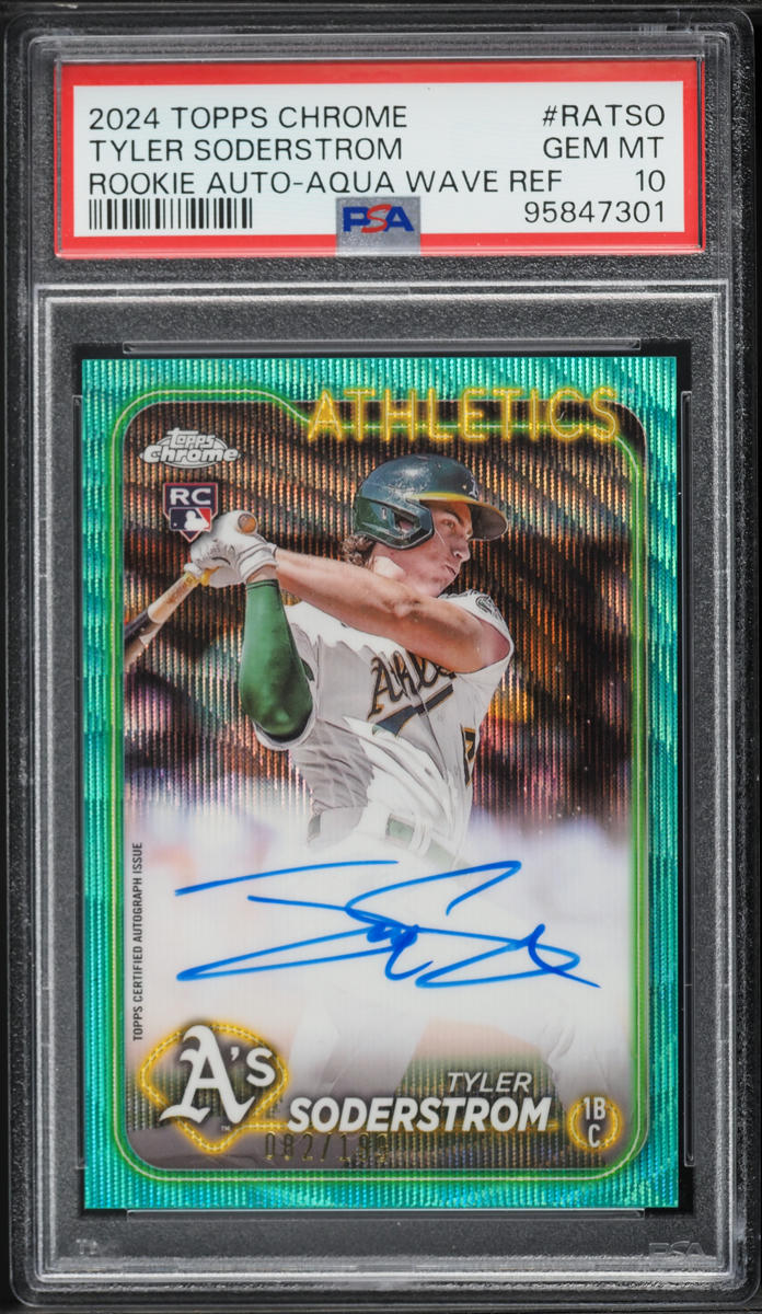 2024 Topps Chrome Aqua Wave Refractor Tyler Soderstrom ROOKIE AUTO /199 #RA-TSO PSA 10 GEM MINT