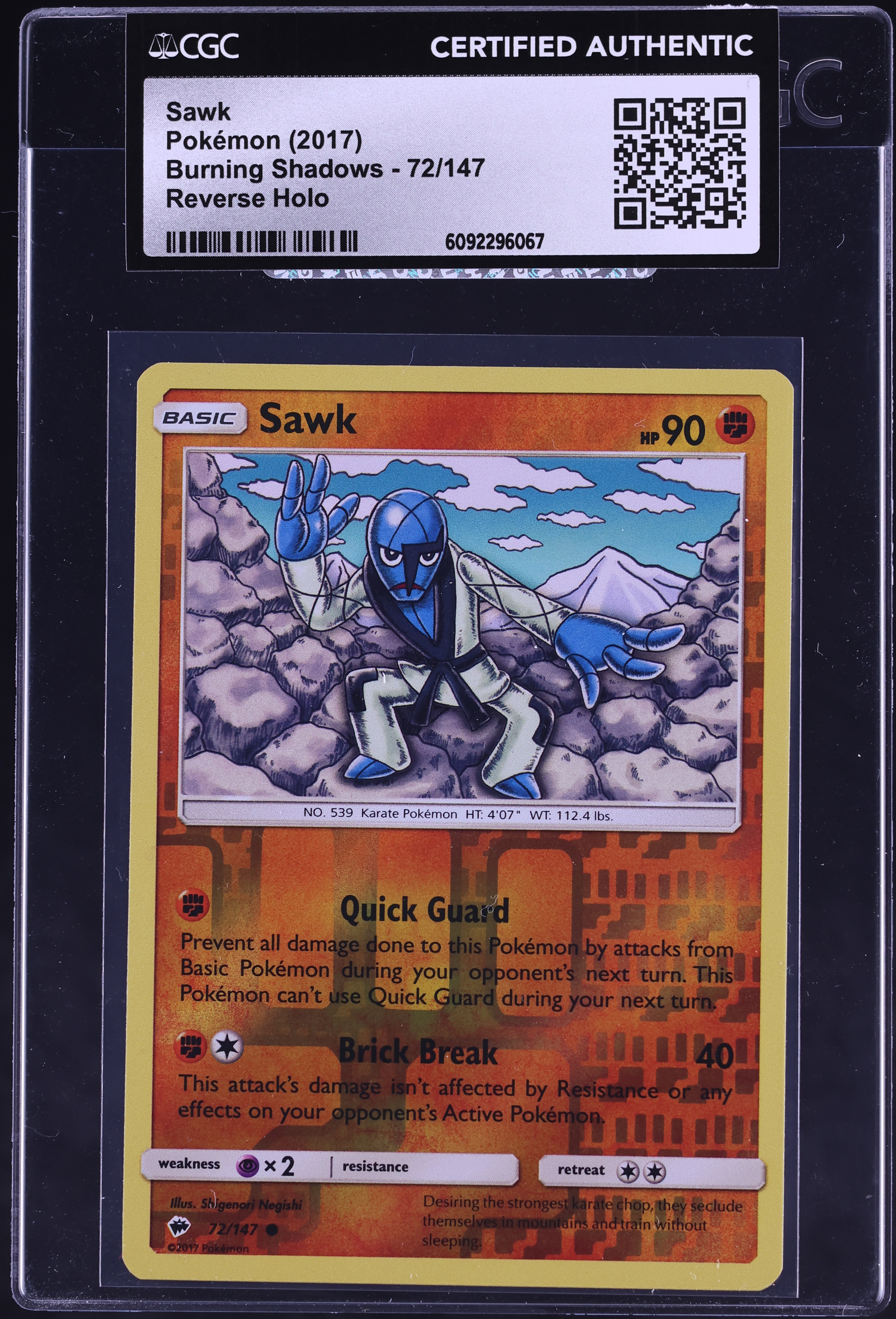 2017 Pokemon Burning Shadows Reverse Holo Sawk #72 CGC AUTH on Fanatics  Collect