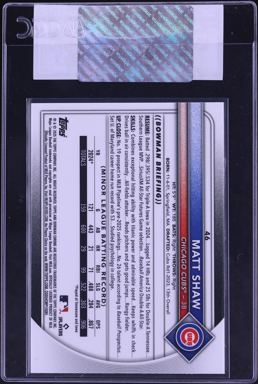 2025 Bowman Chrome Red Redemption Matt Shaw ROOKIE #46 CGC AUTH