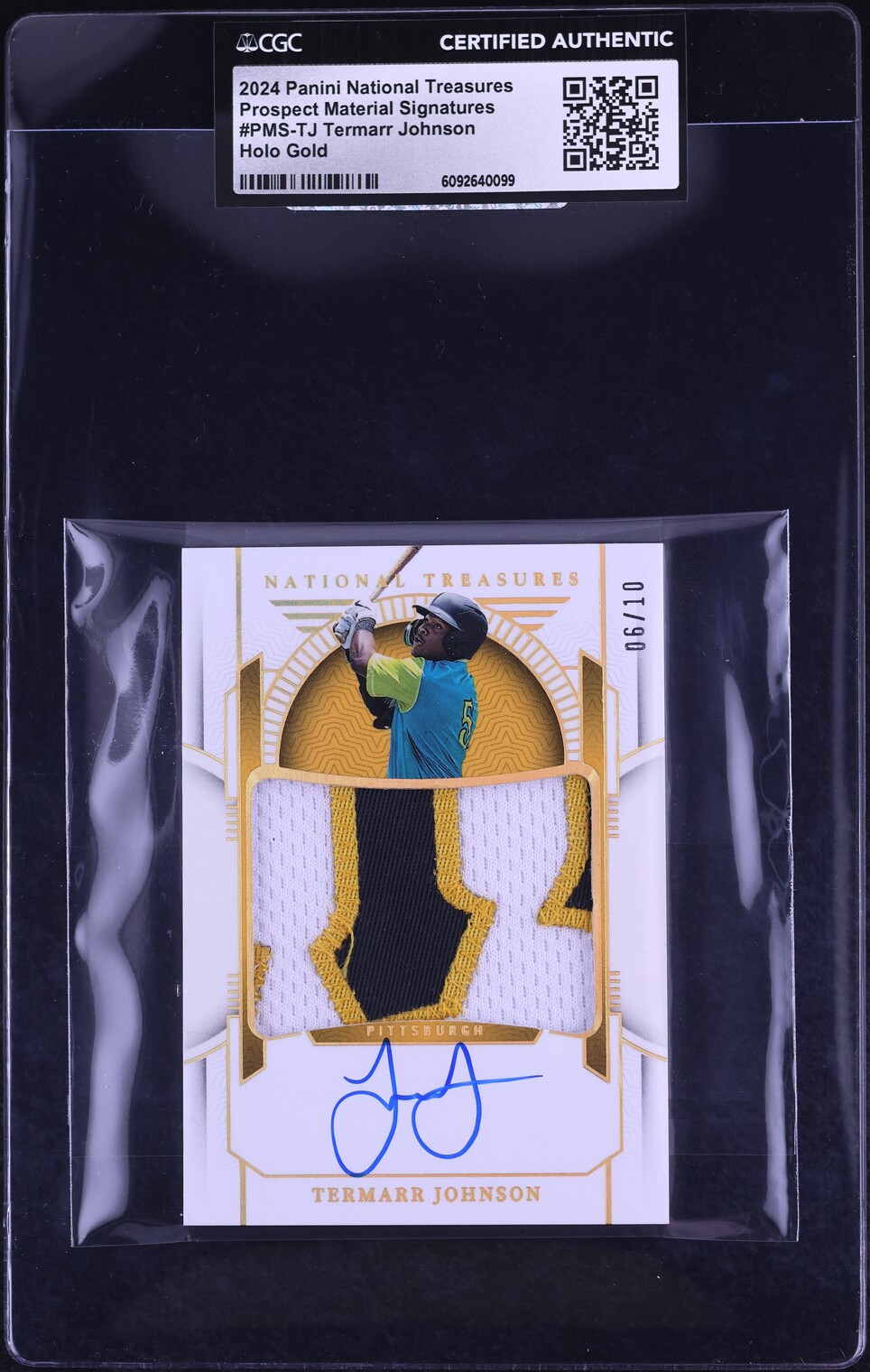 2024 National Treasures Holo Gold Termarr Johnson ROOKIE PATCH AUTO /10 #PMS-TJ CGC AUTH