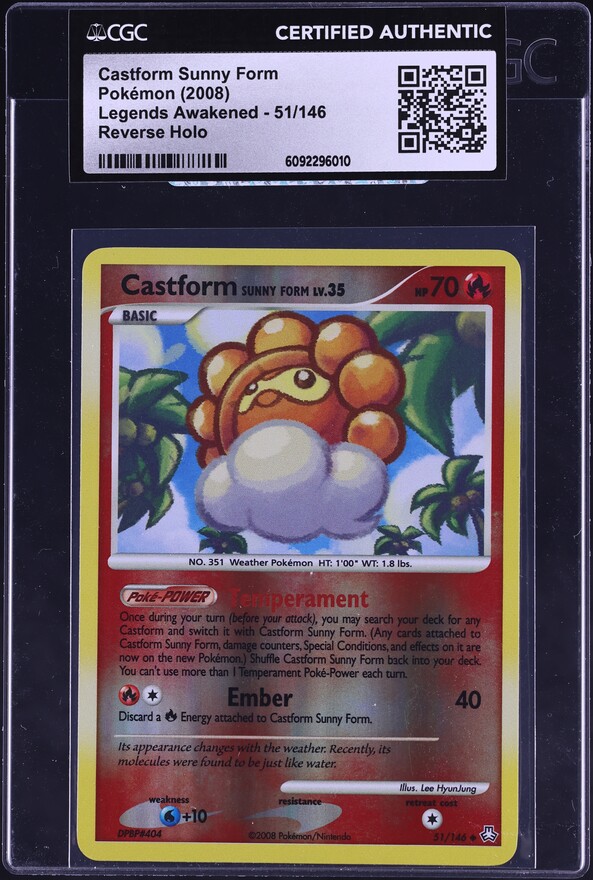 2008 Pokemon Diamond & Pearl Legends Awakened Reverse Holo Castform Sunny Form #51 CGC AUTH