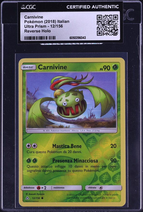 2018 Pokemon Italian Sun & Moon Ultra Prism Reverse Holo Carnivine #12 CGC AUTH