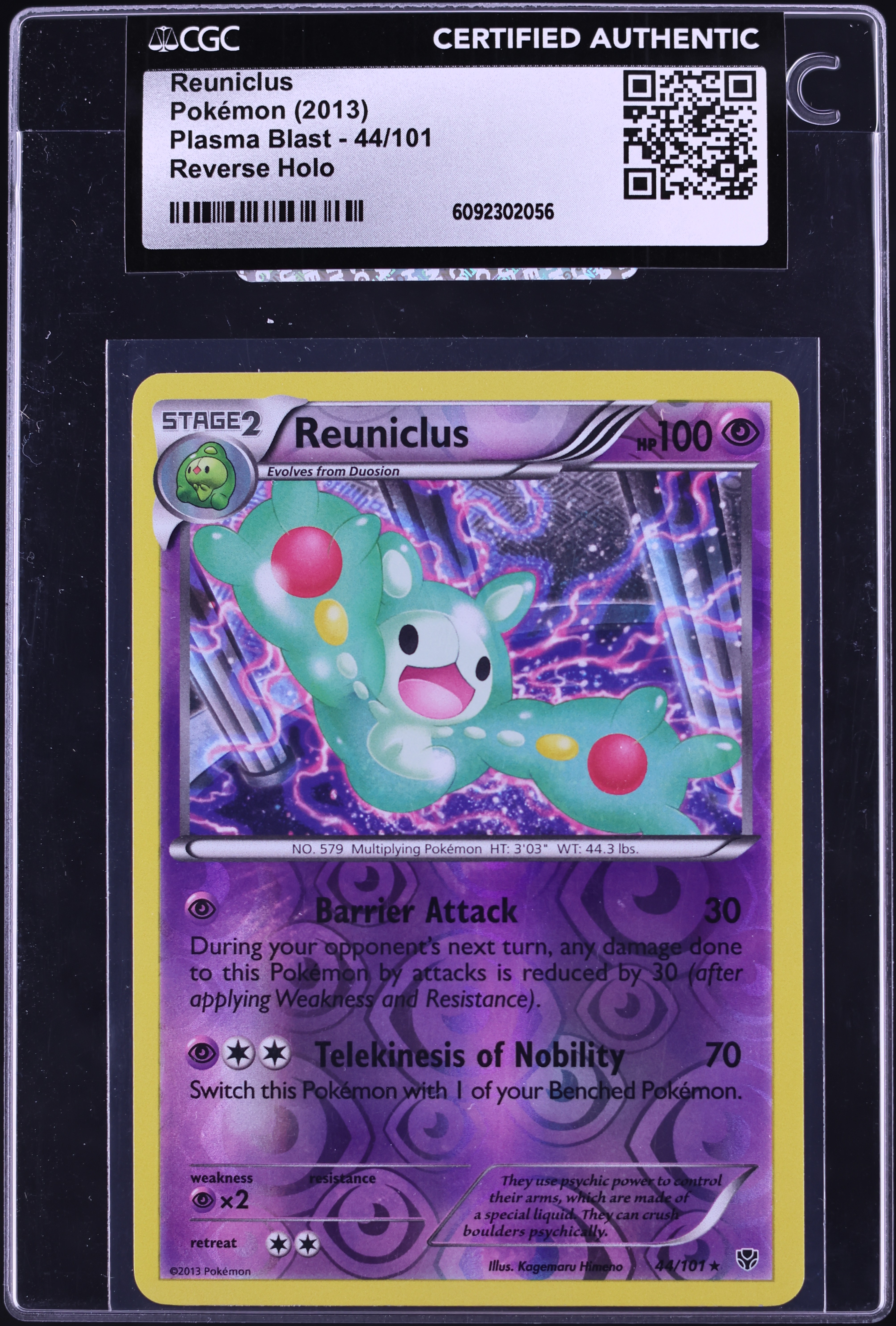 2013 Pokemon Black & White Plasma Blast Reverse Holo Reuniclus #44 CGC AUTH