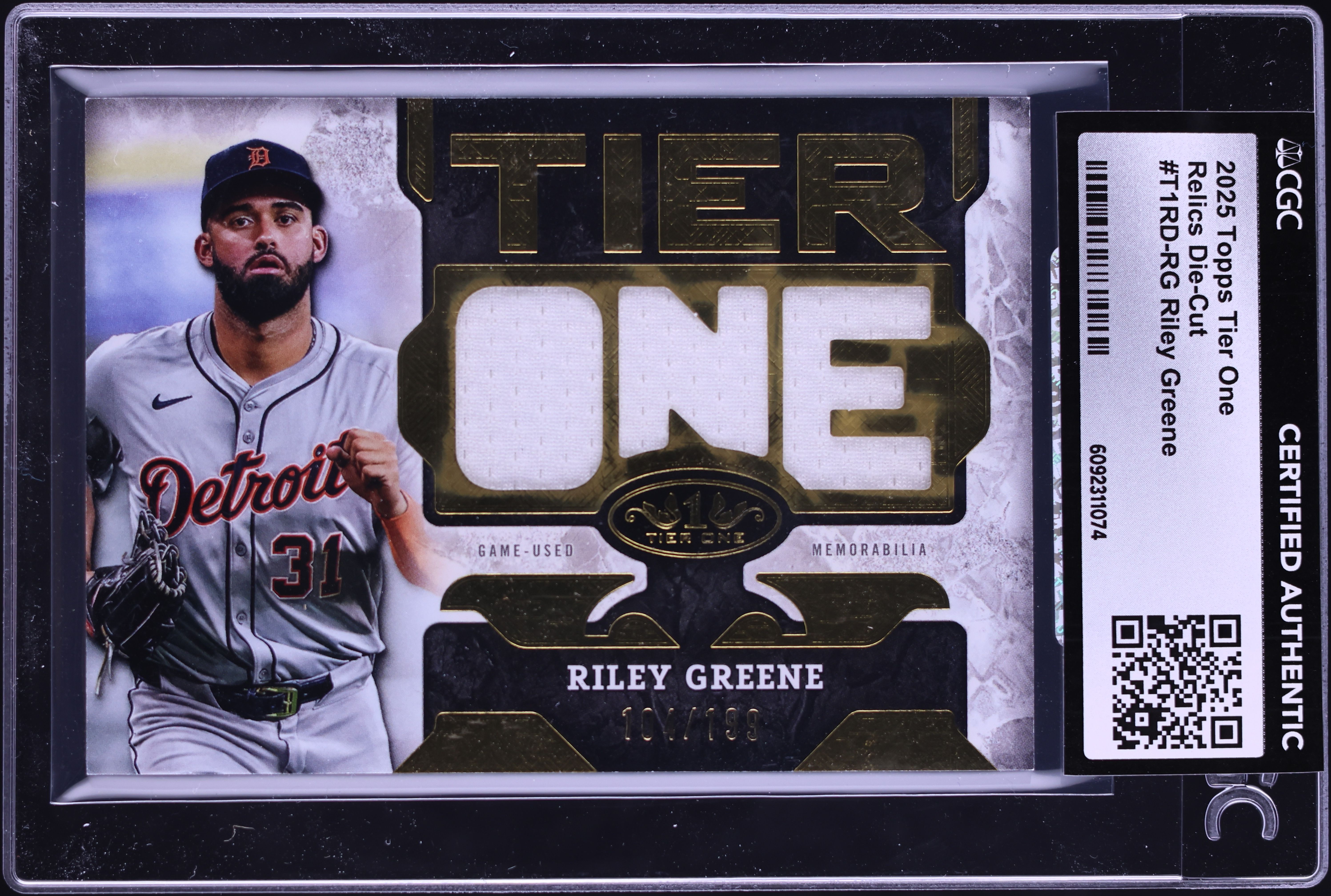 2025 Topps Tier One Relics Riley Greene PATCH /199 #T1RD-RG CGC 
