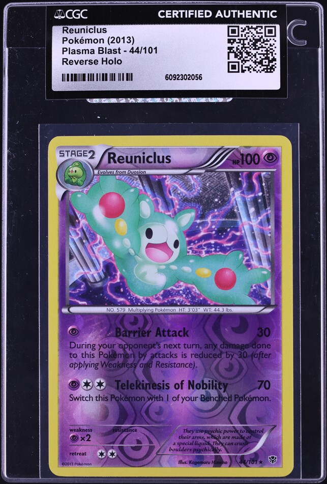 2013 Pokemon Black & White Plasma Blast Reverse Holo Reuniclus #44 CGC AUTH