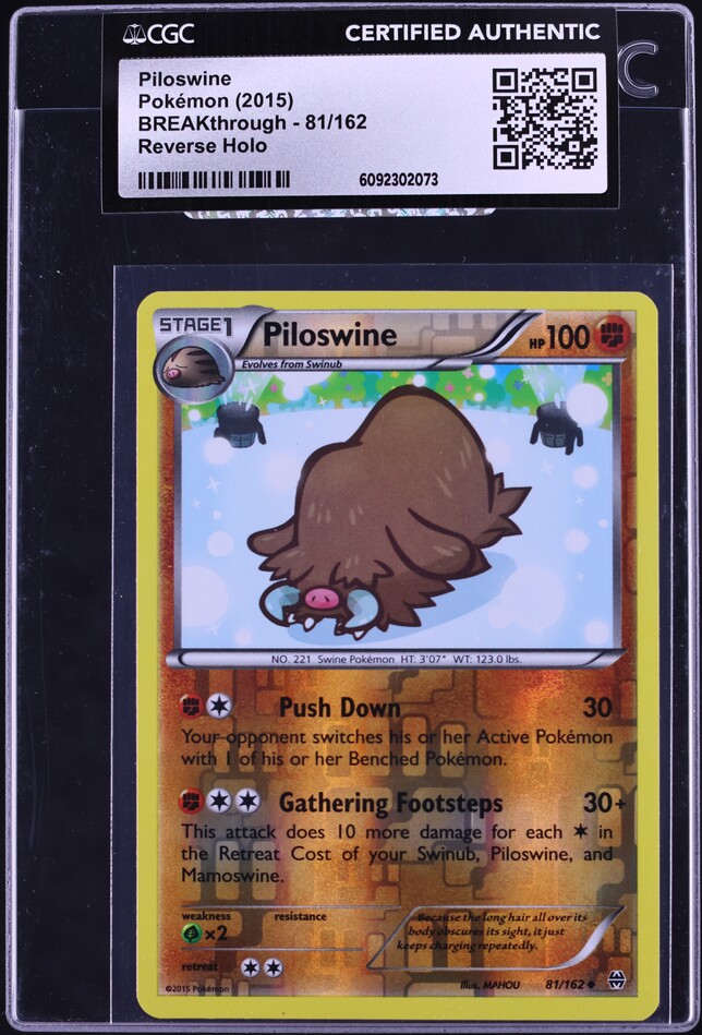 2015 Pokemon XY BREAKthrough Reverse Holo Piloswine #81 CGC AUTH