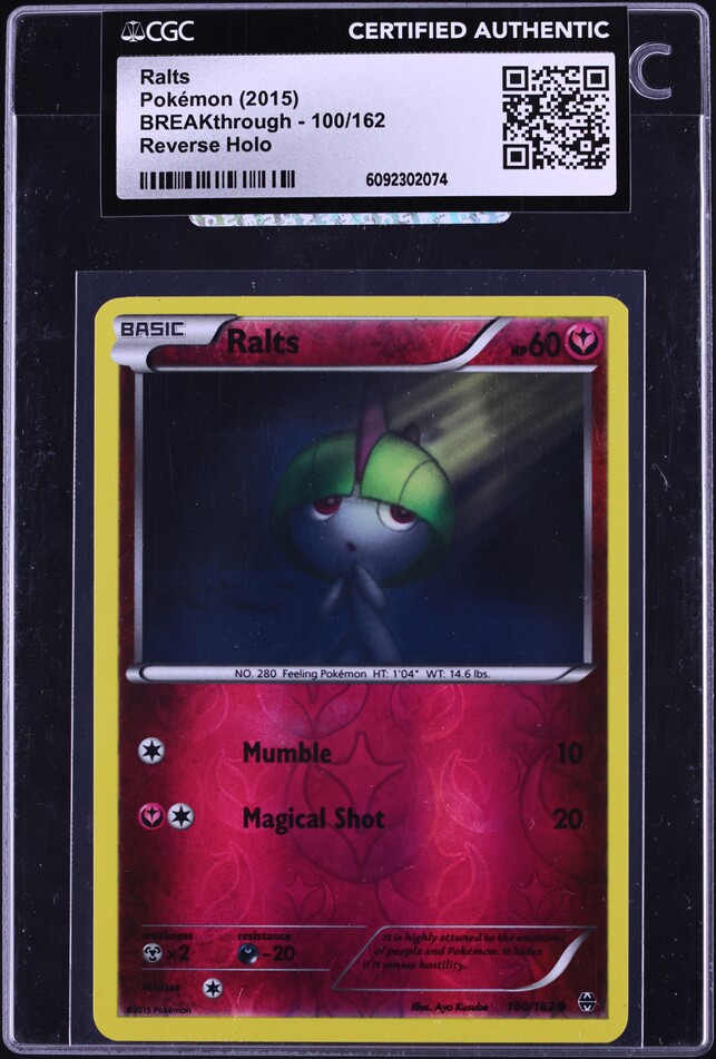 2015 Pokemon XY BREAKthrough Reverse Holo Ralts #100 CGC AUTH