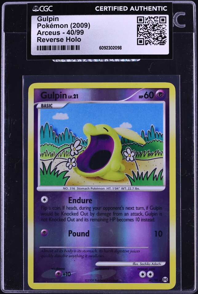 2009 Pokemon Platinum Arceus Reverse Holo Gulpin #40 CGC AUTH