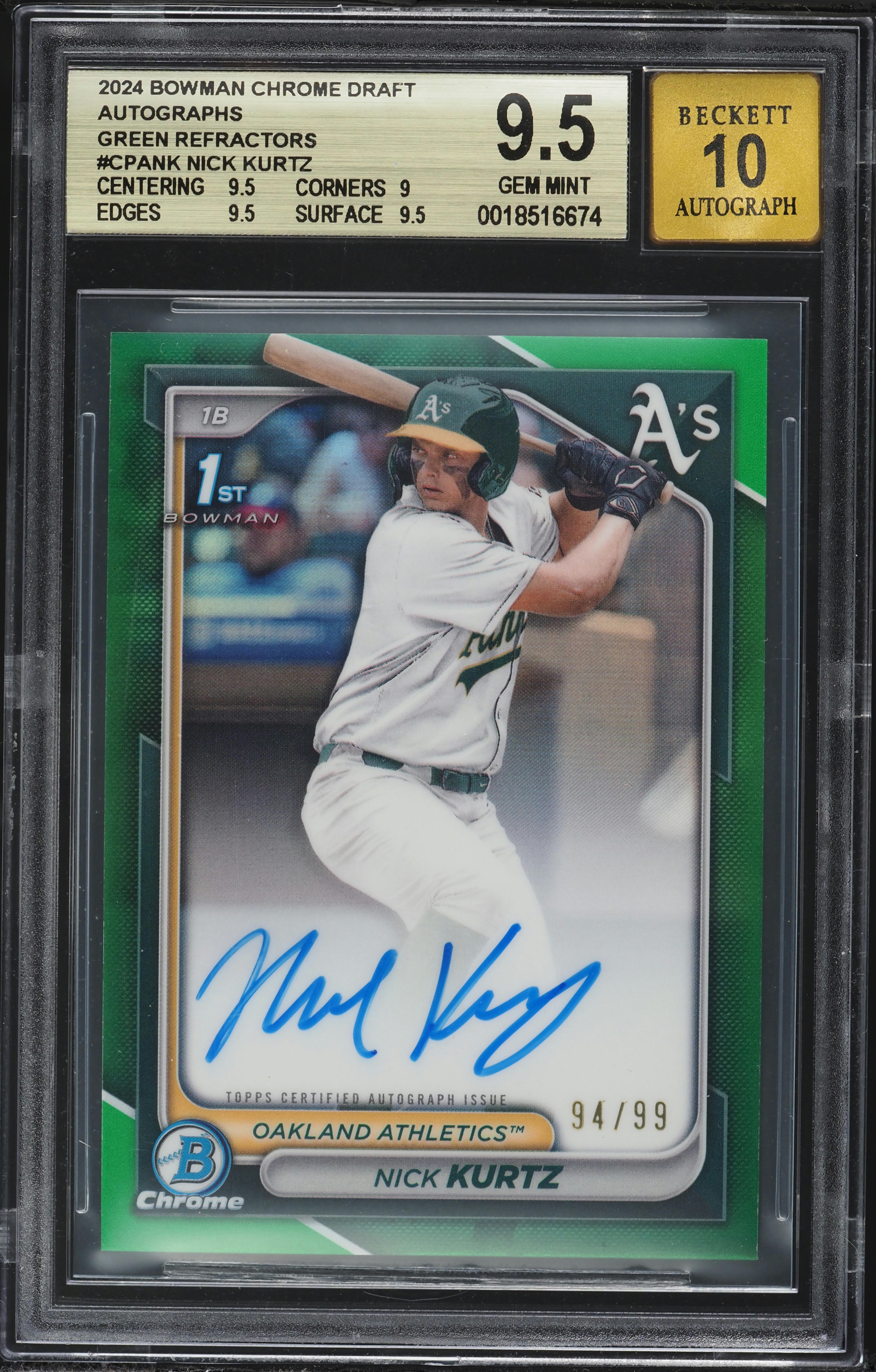 2024 Bowman Chrome Draft Green Refractor Nick Kurtz PROSPECT AUTO