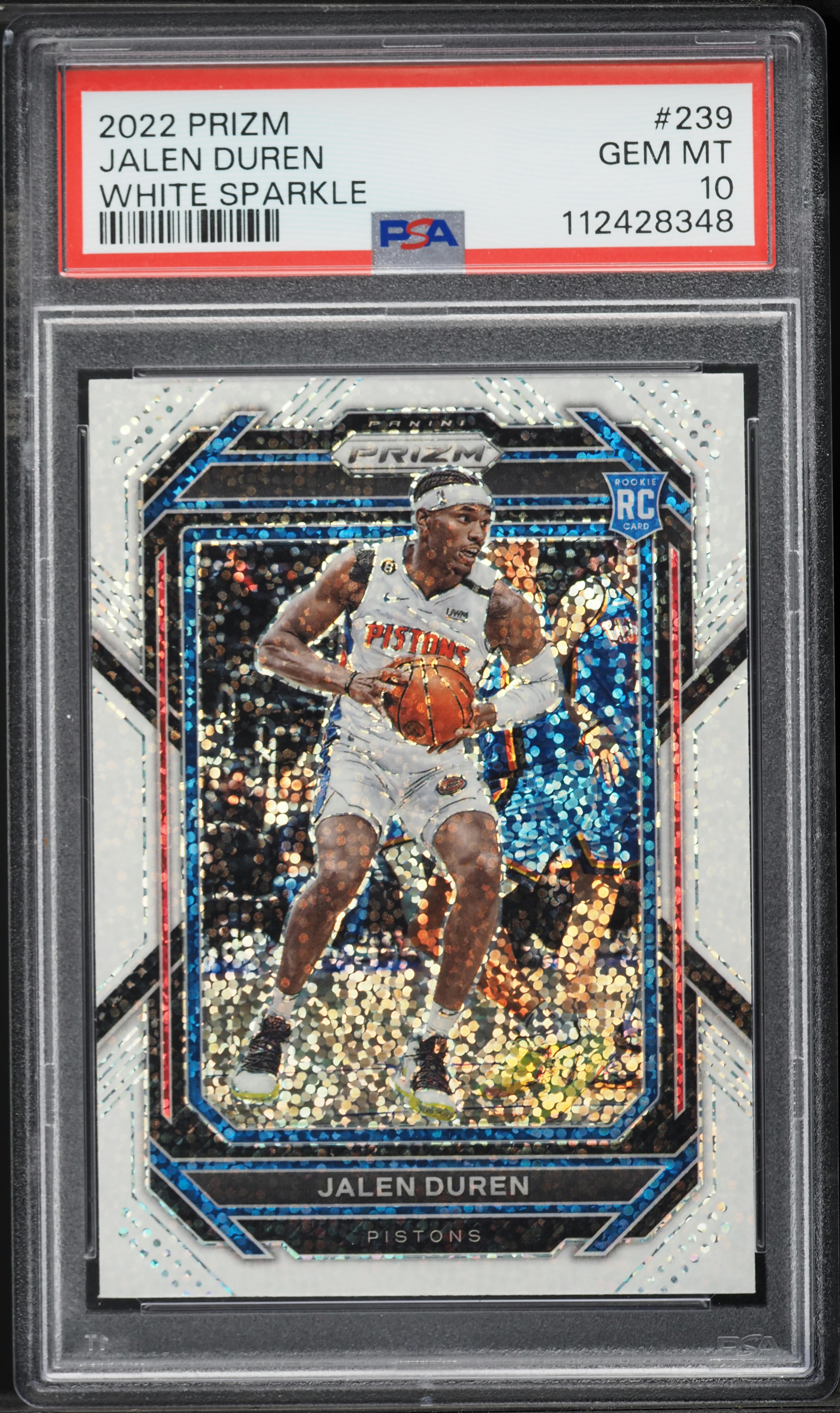 2022 Panini Prizm White Sparkle Jalen Duren ROOKIE #239 PSA 10 GEM