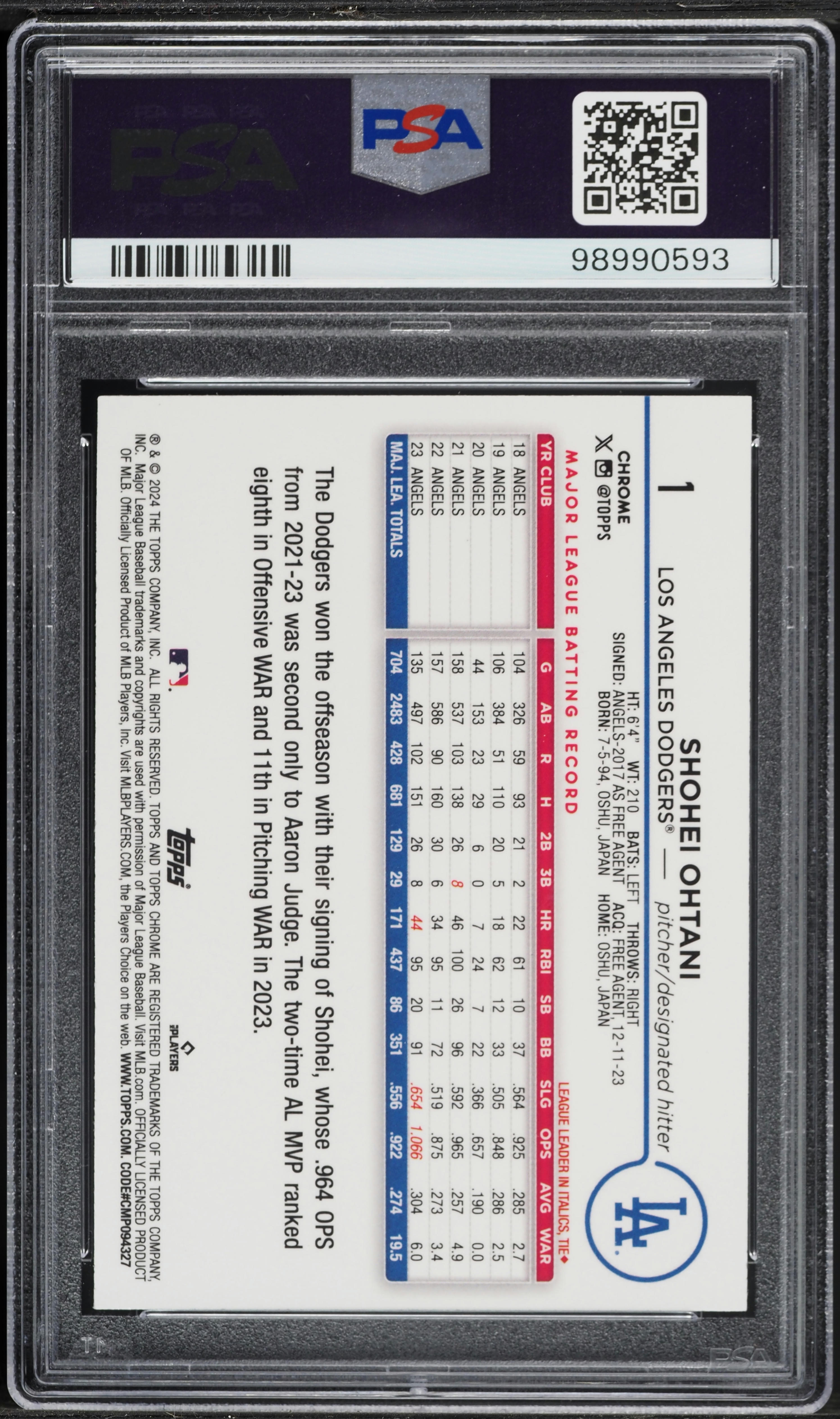 2024 Topps Chrome Big Apple Refractor Shohei Ohtani #1 PSA 10 GEM