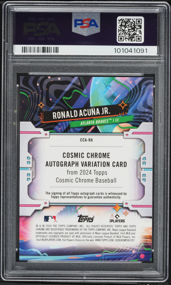 2024 Topps Chrome Cosmic Orange Galactic Ronald Acuna Jr. AUTO /25 #RA PSA 9 MINT
