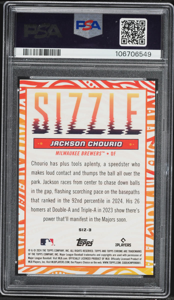 2024 Topps Chrome Update Sizzle Jackson Chourio ROOKIE #SIZ3 PSA 10 GEM MINT