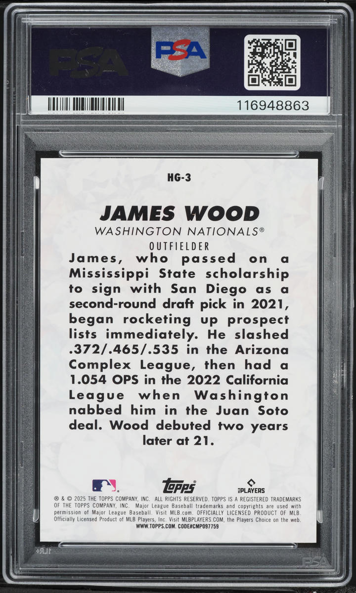 2025 Topps Hidden Gems James Wood ROOKIE #HG3 PSA 10 GEM MINT