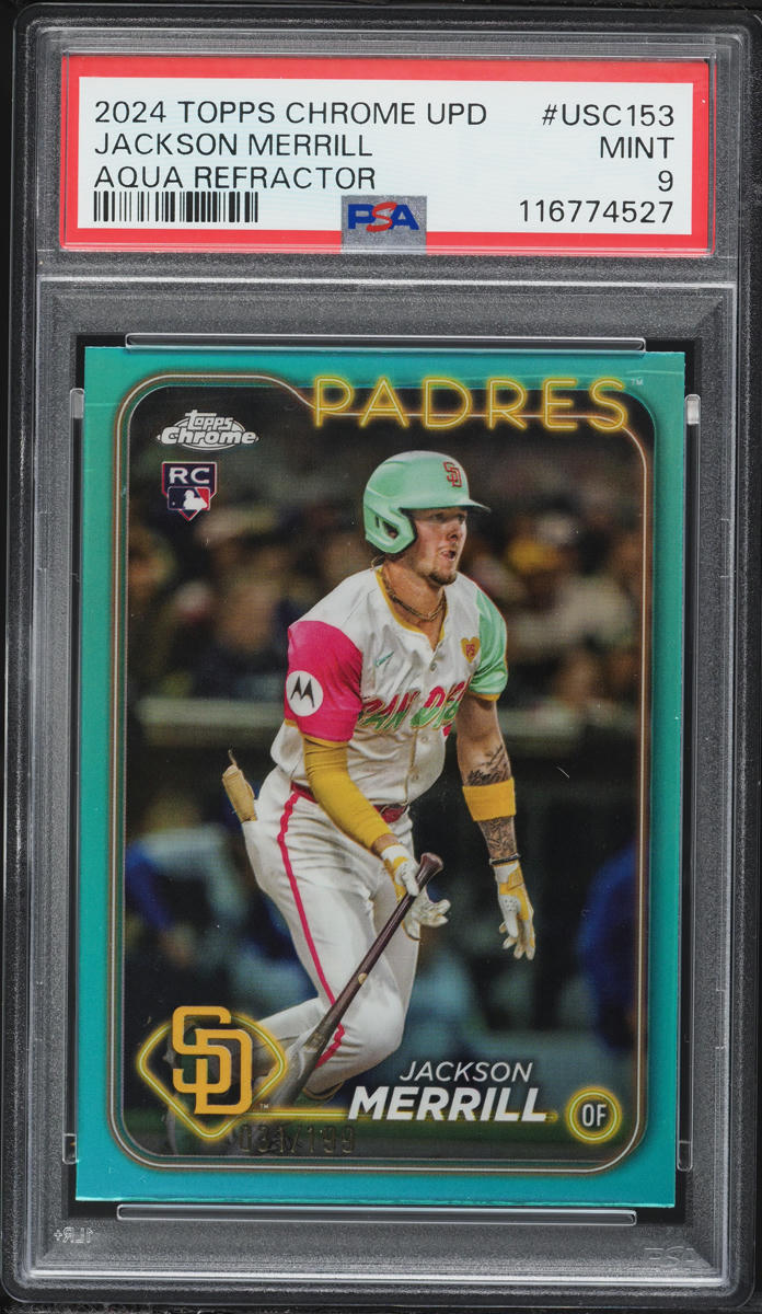 2024 Topps Chrome Update Aqua Refractor Jackson Merrill ROOKIE /199 PSA 9 MINT