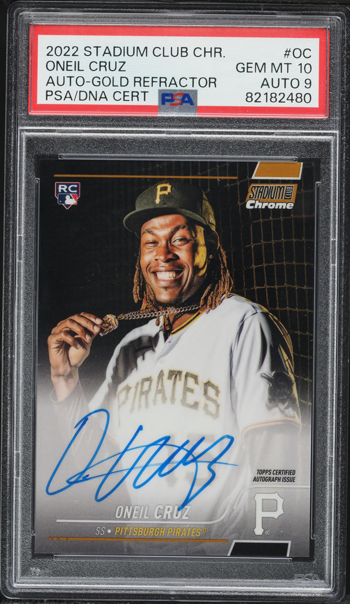 2022 Stadium Club Chrome Gold Refractor Oneil Cruz ROOKIE AUTO DNA 9 /50 #OC PSA 10 GEM MINT