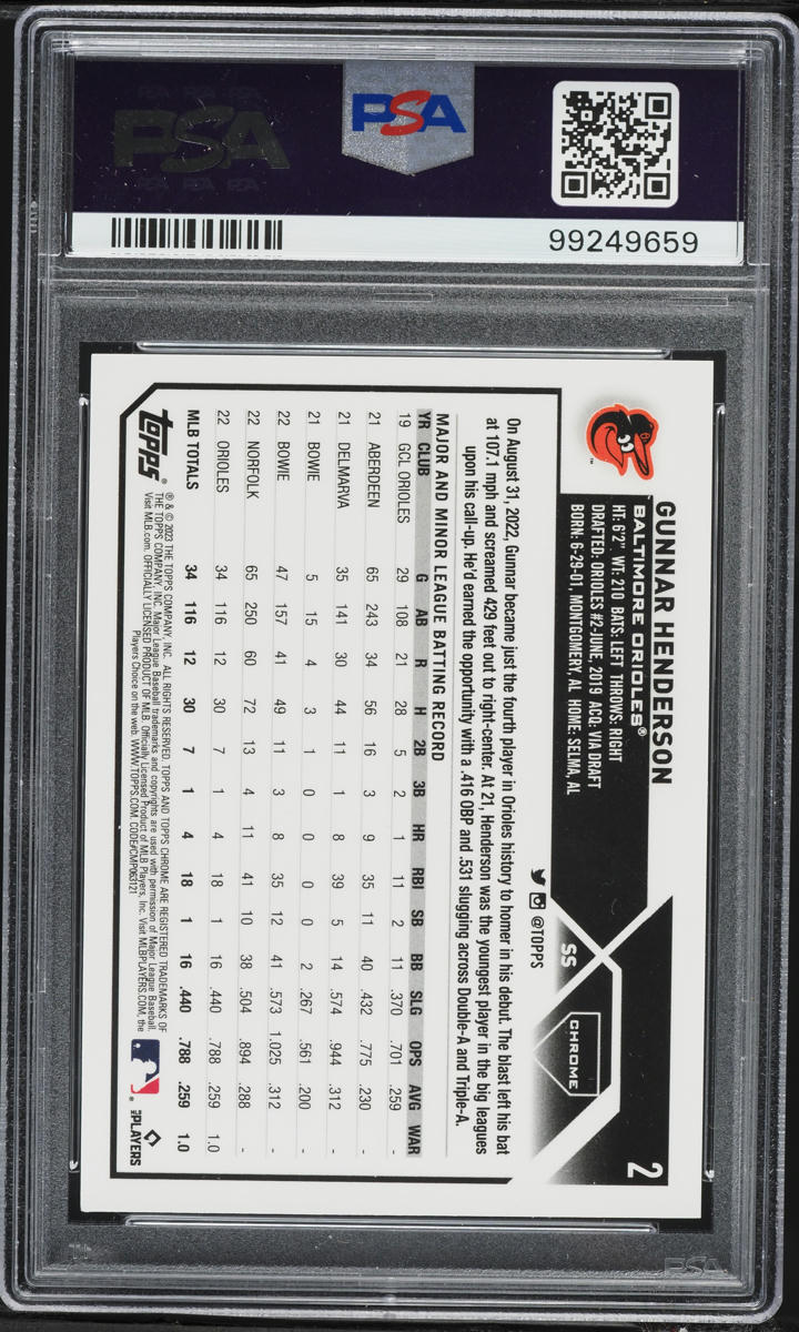 2023 Topps Chrome Gold Wave Refractor Gunnar Henderson ROOKIE /50 #2 PSA 10 GEM MINT