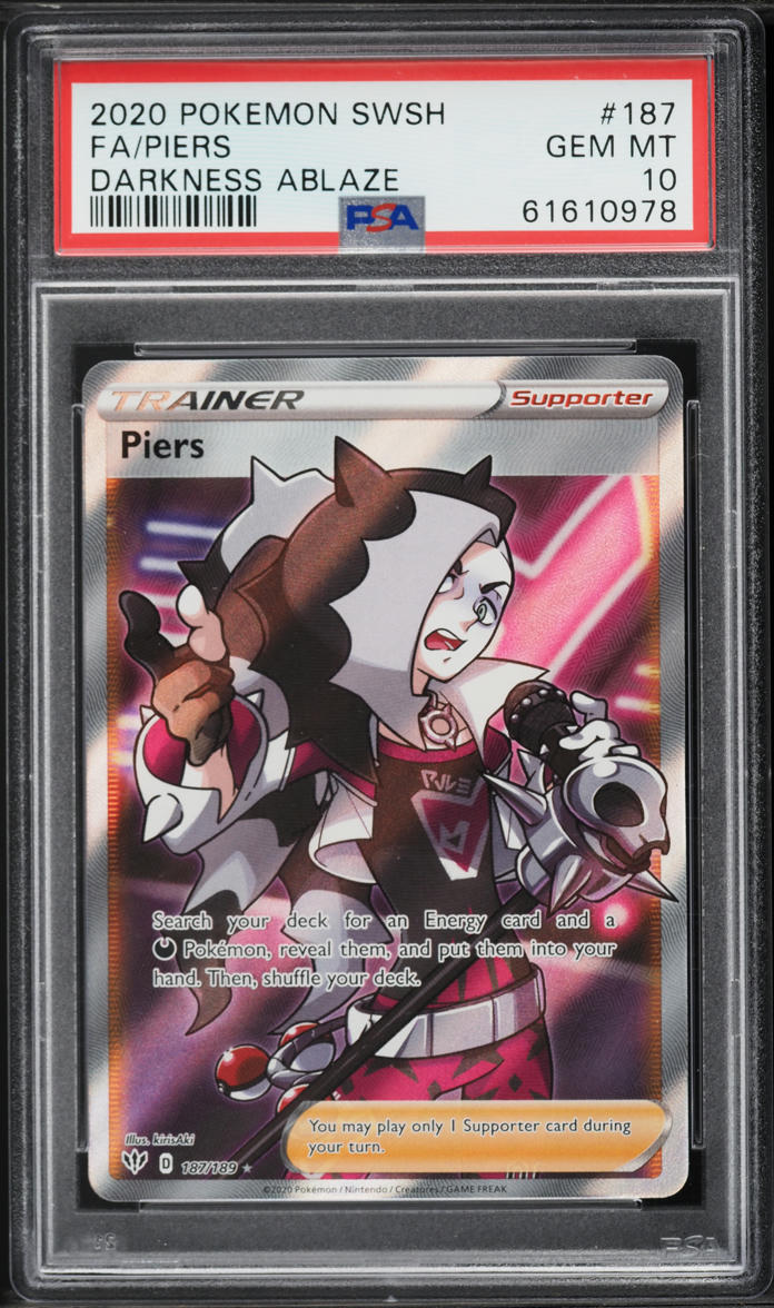 2020 Pokemon Sword & Shield Darkness Ablaze Full Art Piers #187 PSA 10 GEM MINT