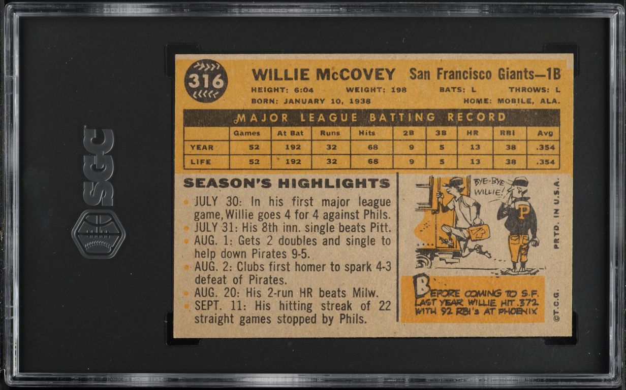 1960 Topps Willie McCovey ROOKIE #316 SGC 6 EXMT