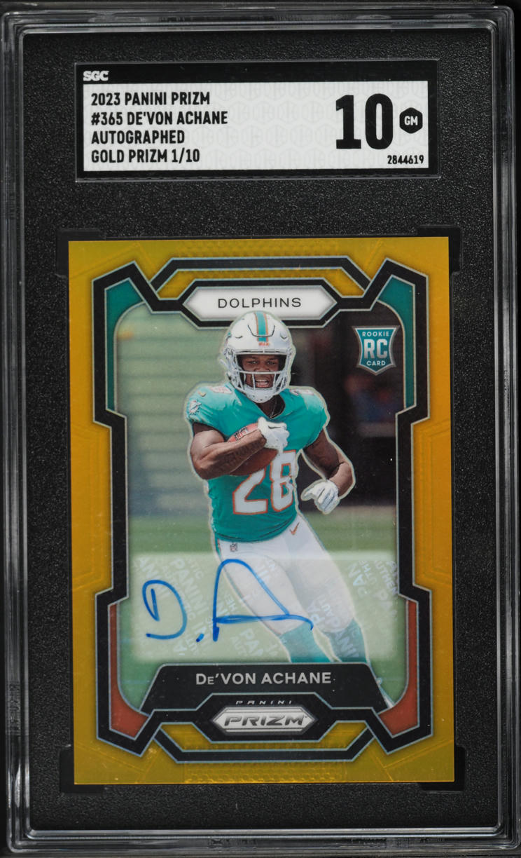 2023 Panini Prizm Gold De'Von Achane ROOKIE AUTO 1/10 #365 SGC 10 GEM MINT