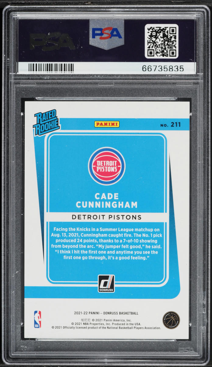2021 Donruss Red Laser Cade Cunningham ROOKIE /99 #211 PSA 10 GEM