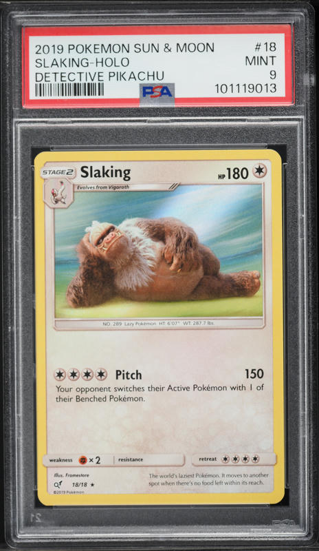 2019 Pokemon Sun & Moon Detective Pikachu Holo Slaking #18 PSA 9 MINT