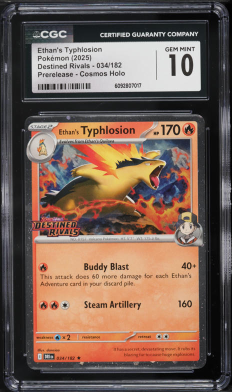 2025 Pokemon SV Destined Rivals Prerelease Cosmos Holo Ethan's Typhlosion #34 CGC 10 GEM MINT