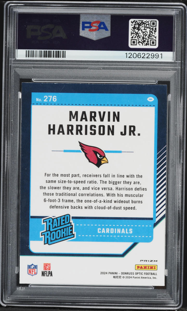 2024 Donruss Optic Blue Hyper Marvin Harrison Jr ROOKIE #276 PSA 10 GEM MINT