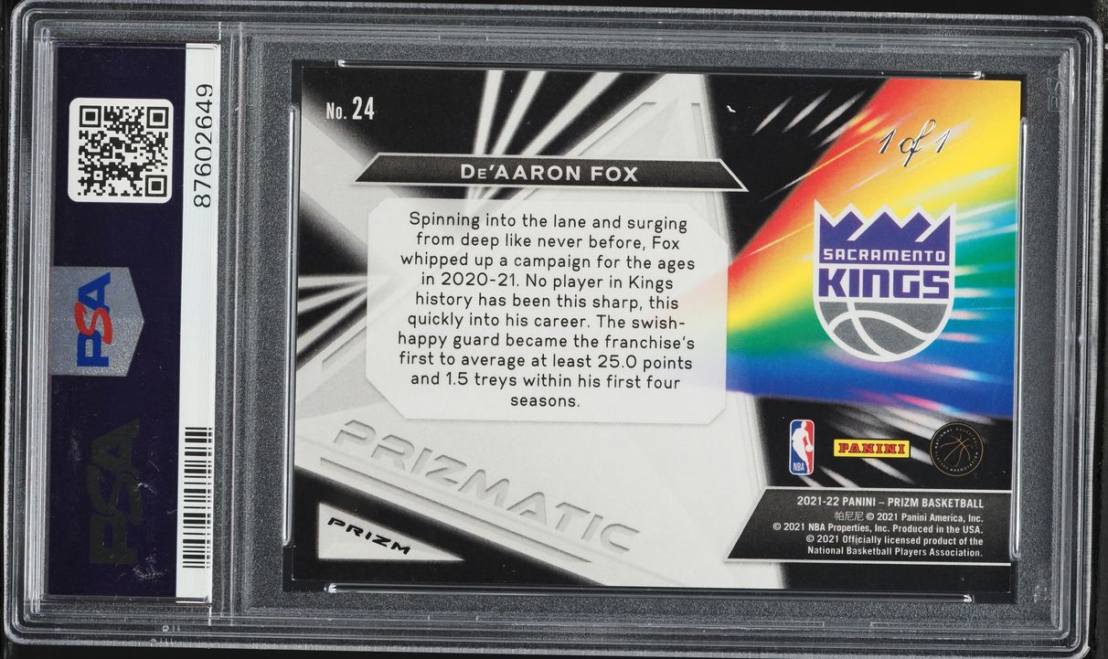 2021 Panini Prizm Prizmatic Black De’Aaron Fox 1/1 #24 PSA 9 MINT