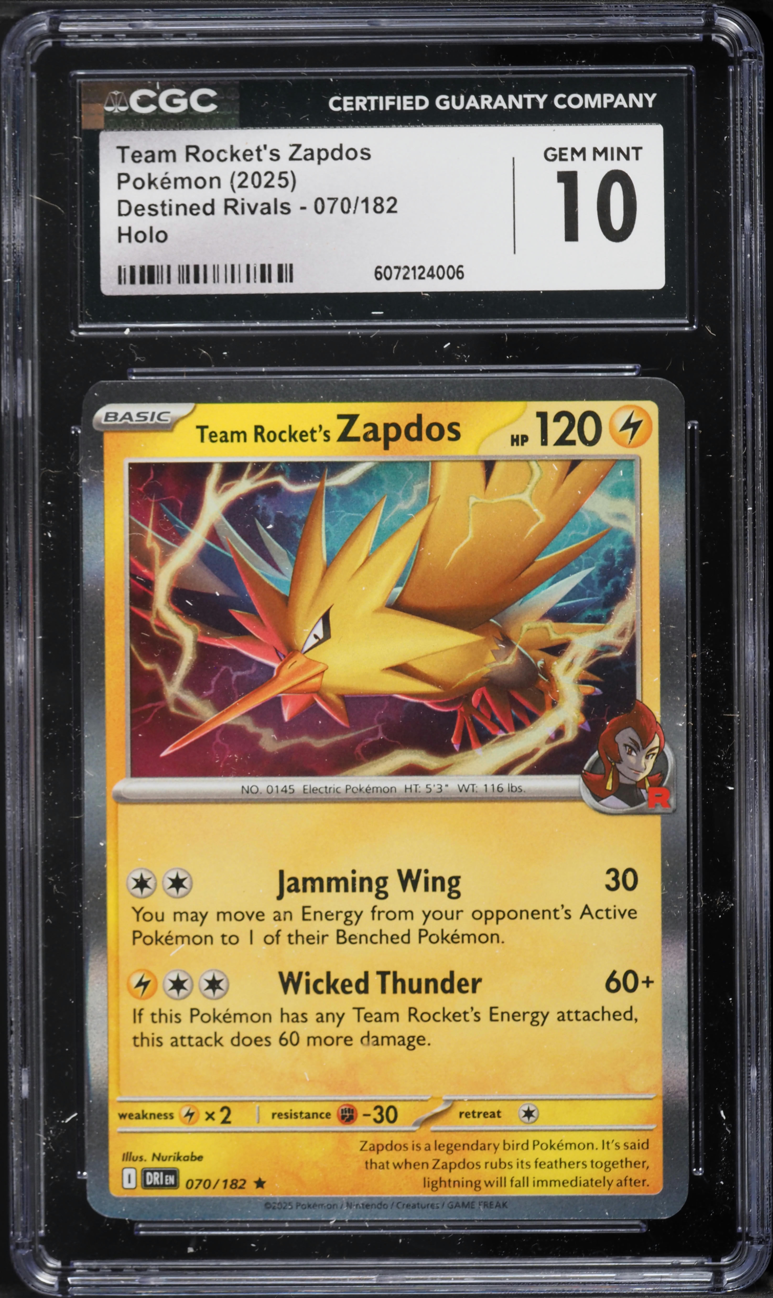 2025 Pokemon SV Destined Rivals Holo Team Rocket's Zapdos #70 CGC