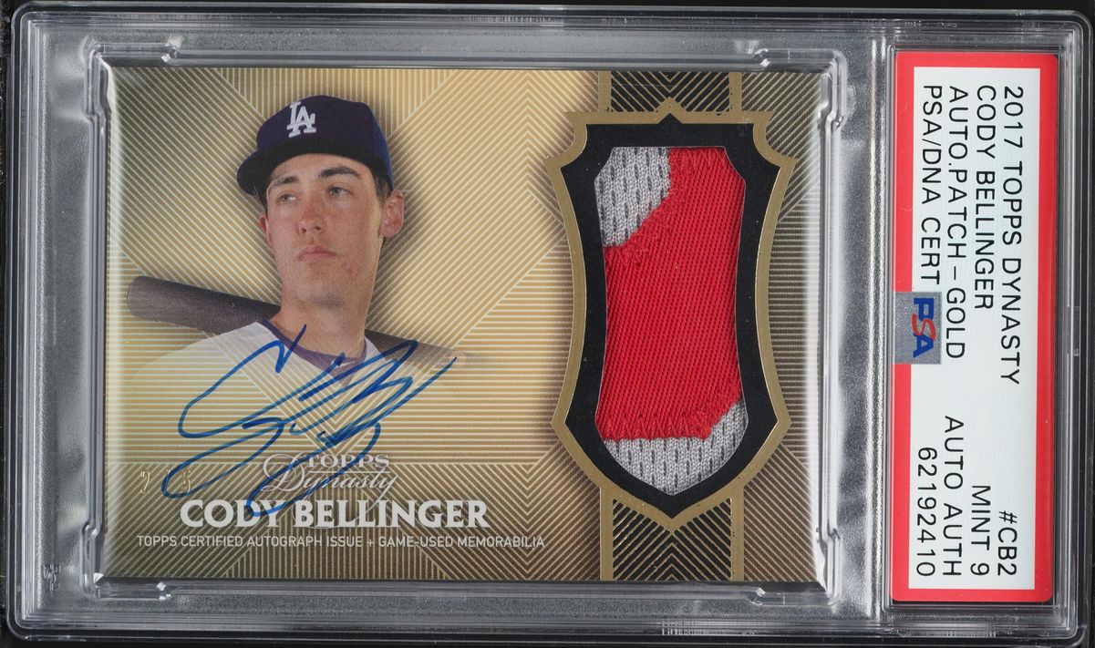 2017 Topps Dynasty Gold Cody Bellinger ROOKIE PATCH AUTO /5 #CB2 PSA/DNA 9 MINT