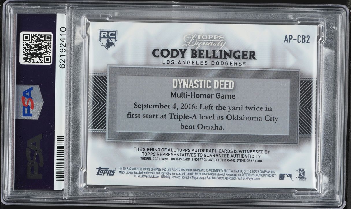 2017 Topps Dynasty Gold Cody Bellinger ROOKIE PATCH AUTO /5 #CB2 PSA/DNA 9 MINT