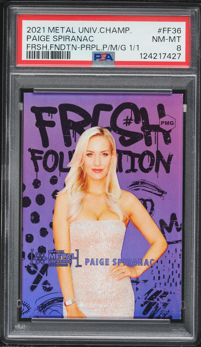 2021 Metal Universe Champions Fresh Foundation Purple P/M/G Paige Spiranac 1/1 #FF36 PSA 8