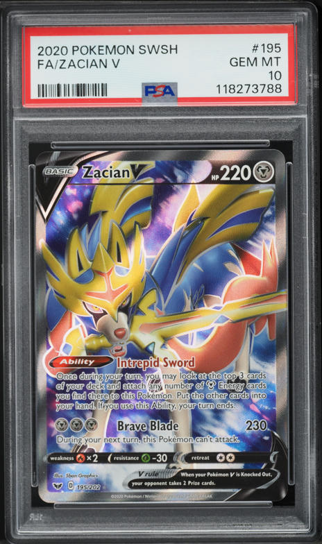 2020 Pokemon Sword & Shield Full Art Zacian V #195 PSA 10 GEM MINT