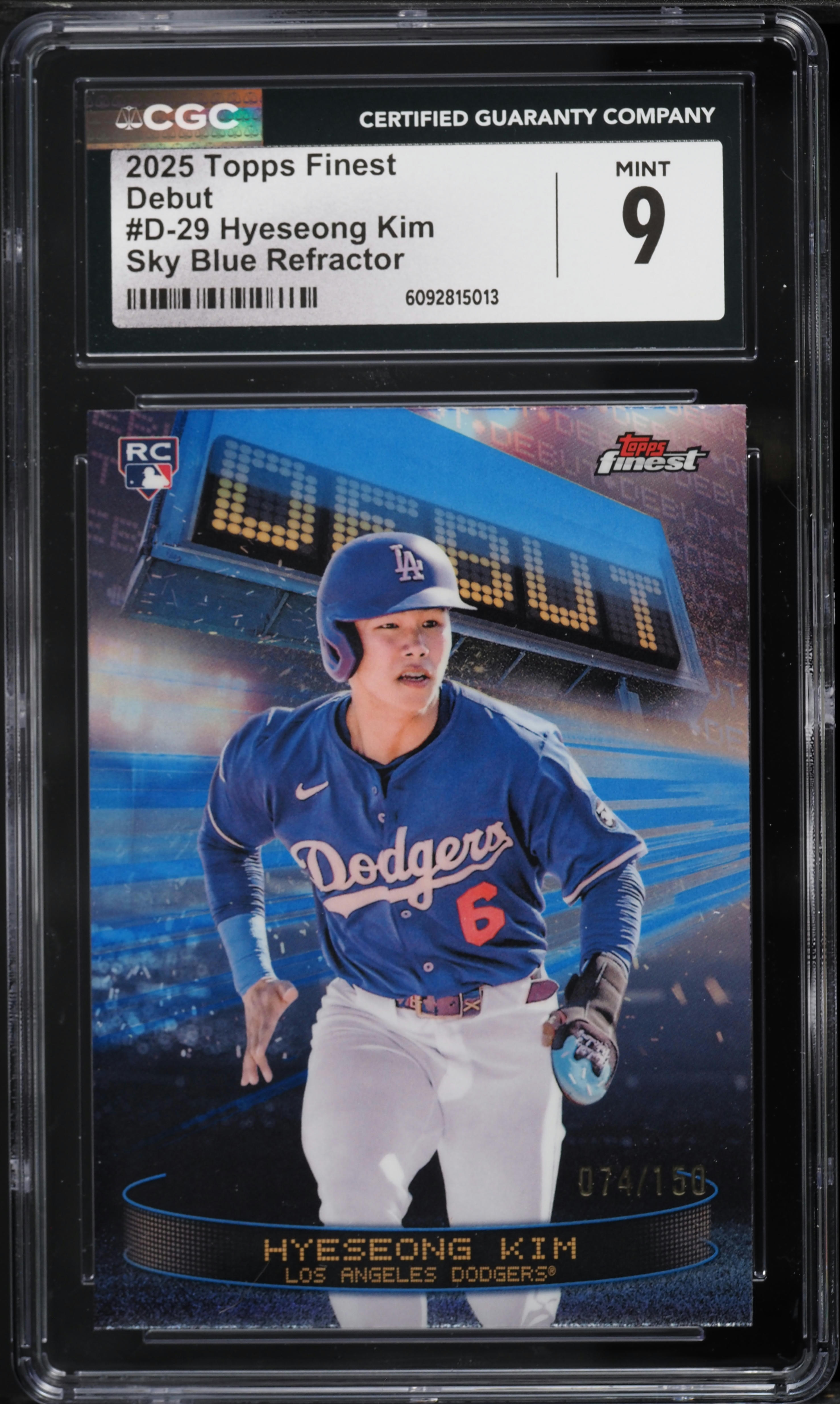 2025 Finest Debut Sky Blue Refractor Hyeseong Kim ROOKIE /150 #D 