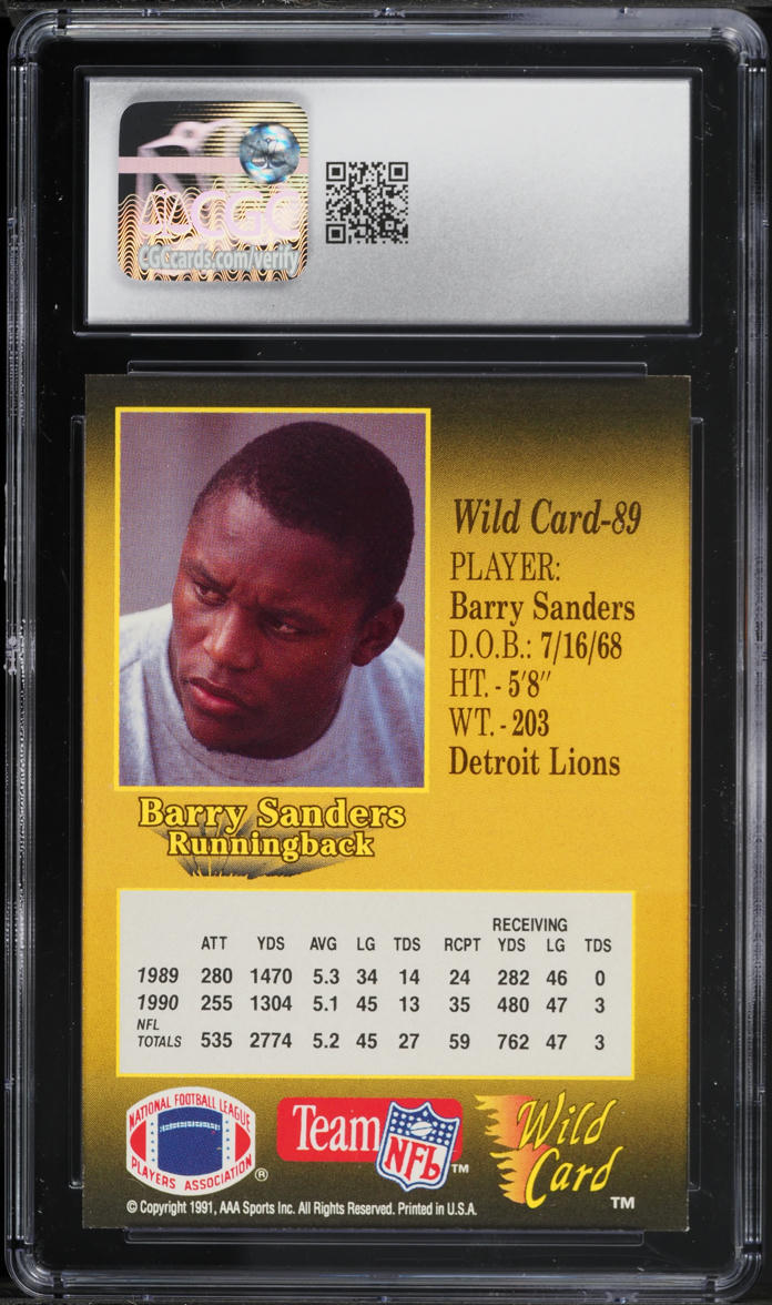 1991 Wild Card Football Barry Sanders #89 CGC 9 MINT