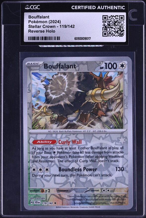 2024 Pokemon Scarlet & Violet Stellar Crown Reverse Holo Bouffalant #119 CGC AUTH