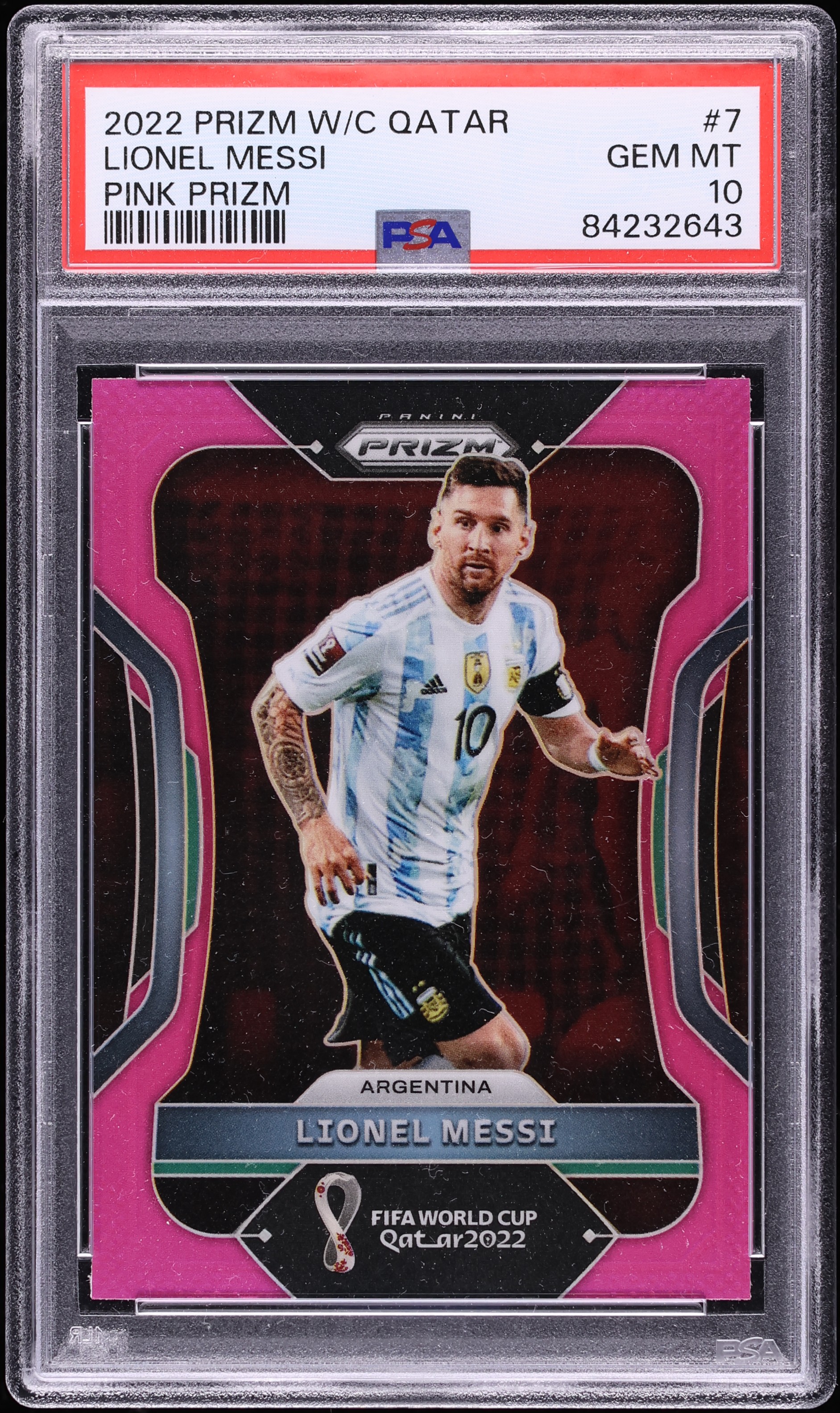 その他 FIFA World Cup 2022 Lionel Messi PSA10 2022 Panini Prizm World Cup Qatar Pink Lionel Messi #7 PSA 10 GEM