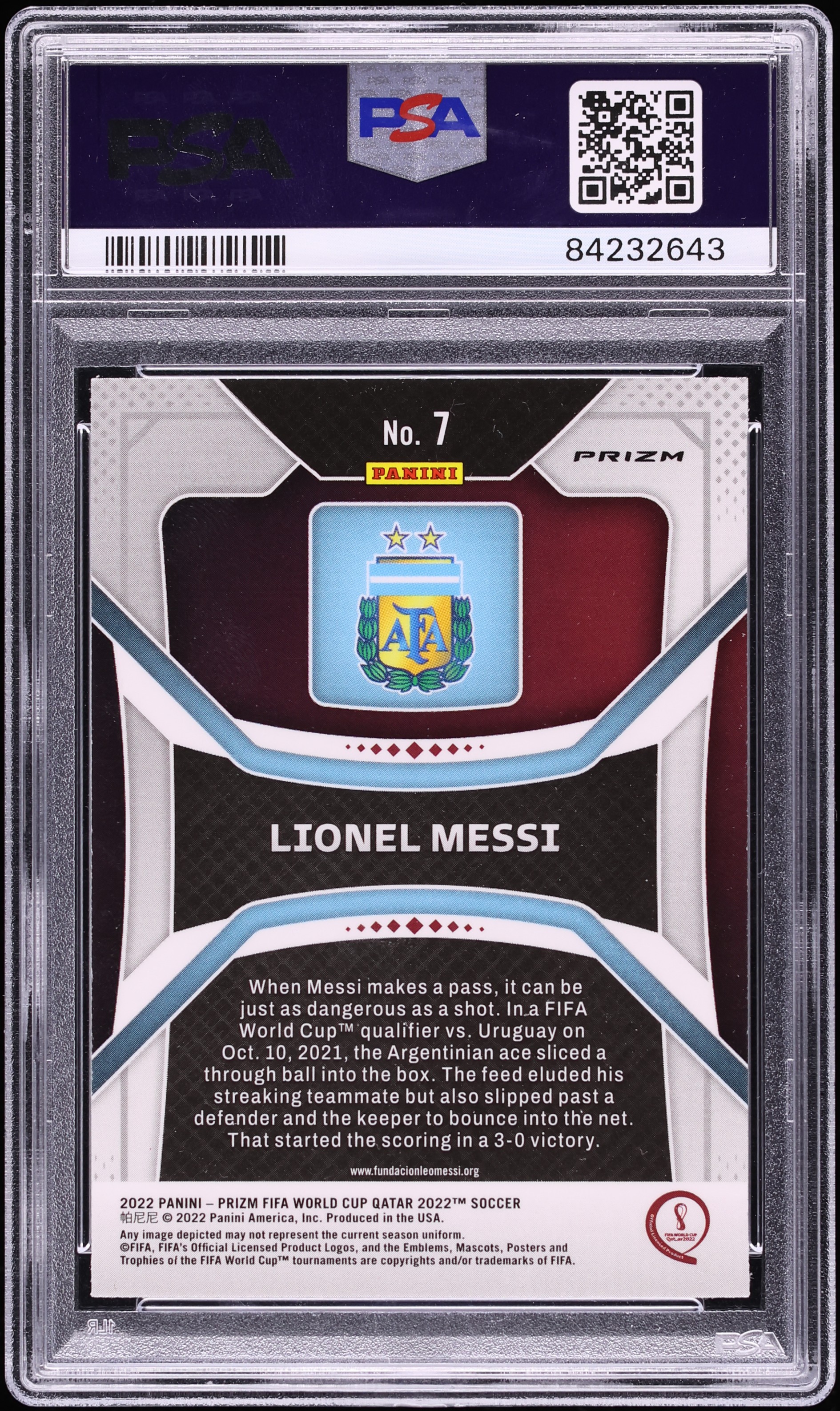 2022 Panini Prizm World Cup Qatar Pink Lionel Messi #7 PSA 10 GEM