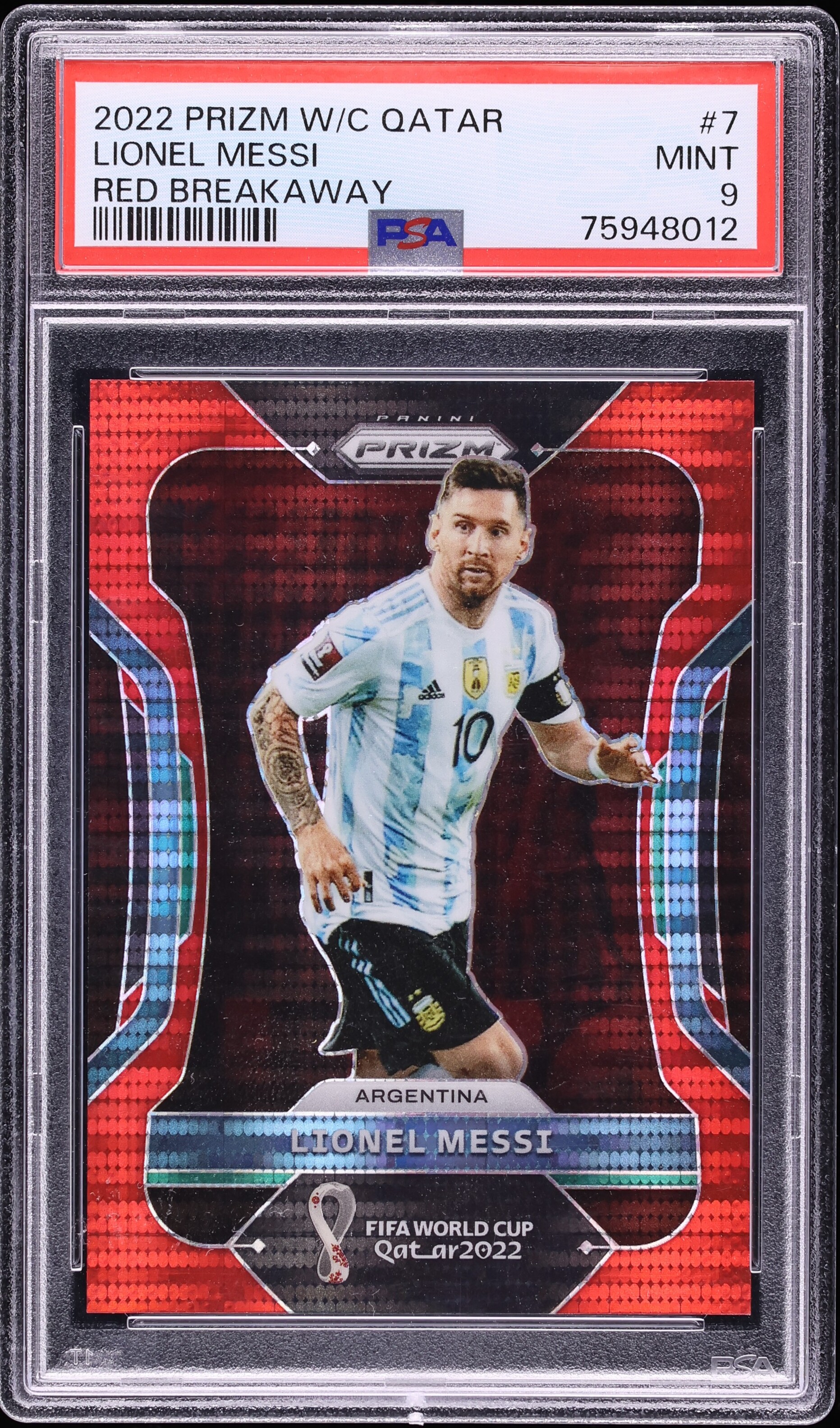2022 Panini Prizm World Cup Qatar Red Breakaway Lionel Messi /99