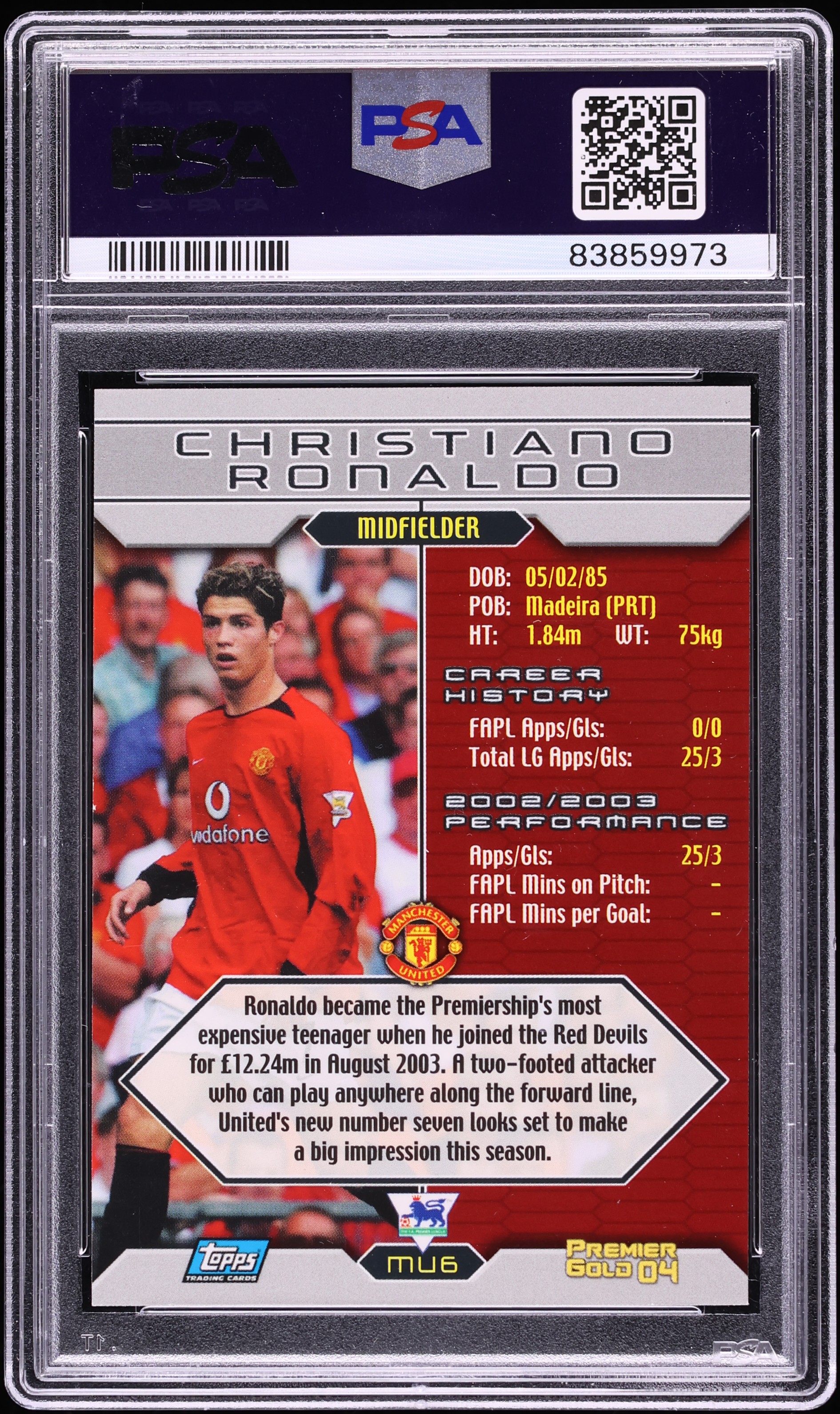 2004 Topps Premier Gold Cristiano Ronaldo ROOKIE #MU6 PSA 9 MINT