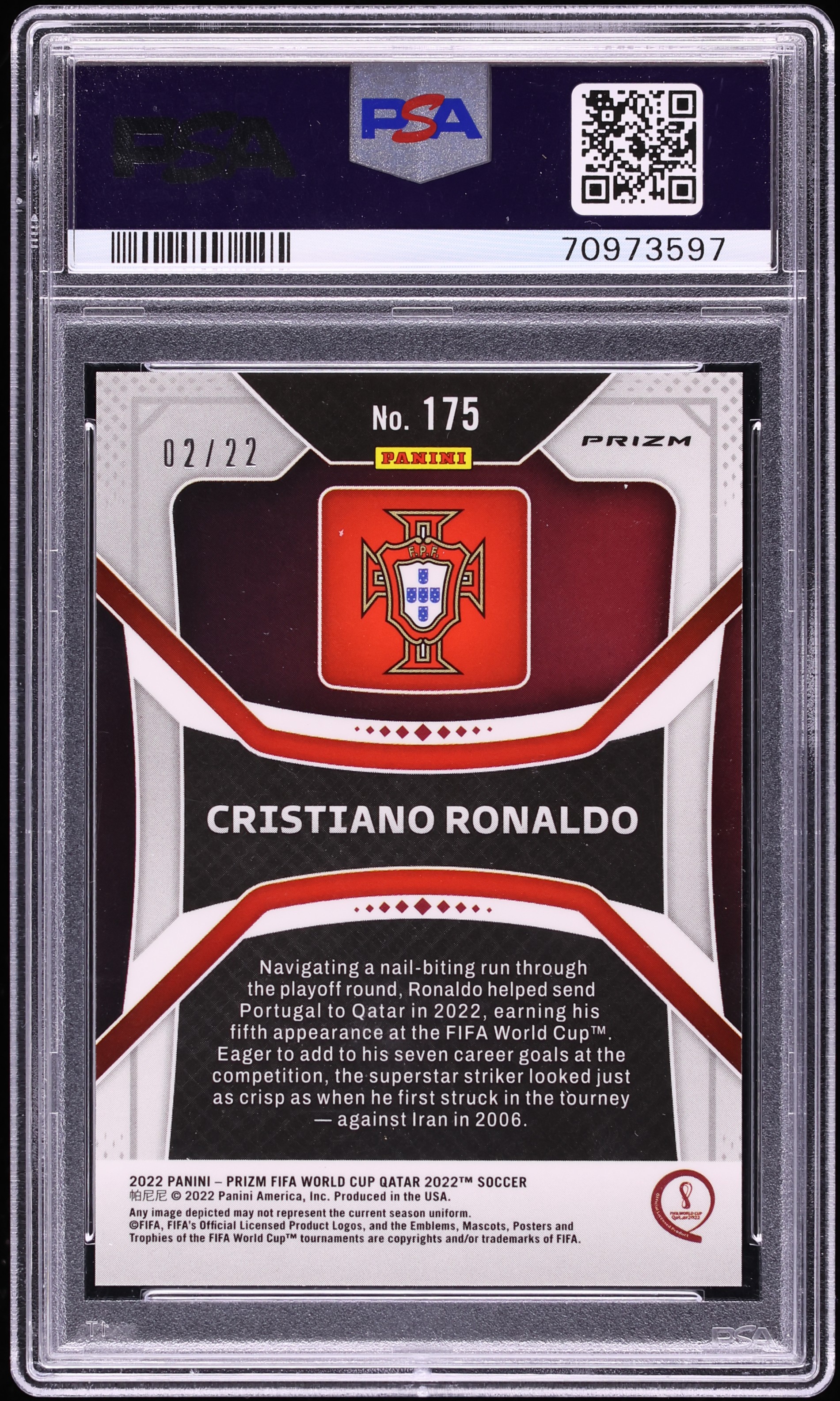 2022 Panini Prizm World Cup Qatar Maroon Cristiano Ronaldo /22