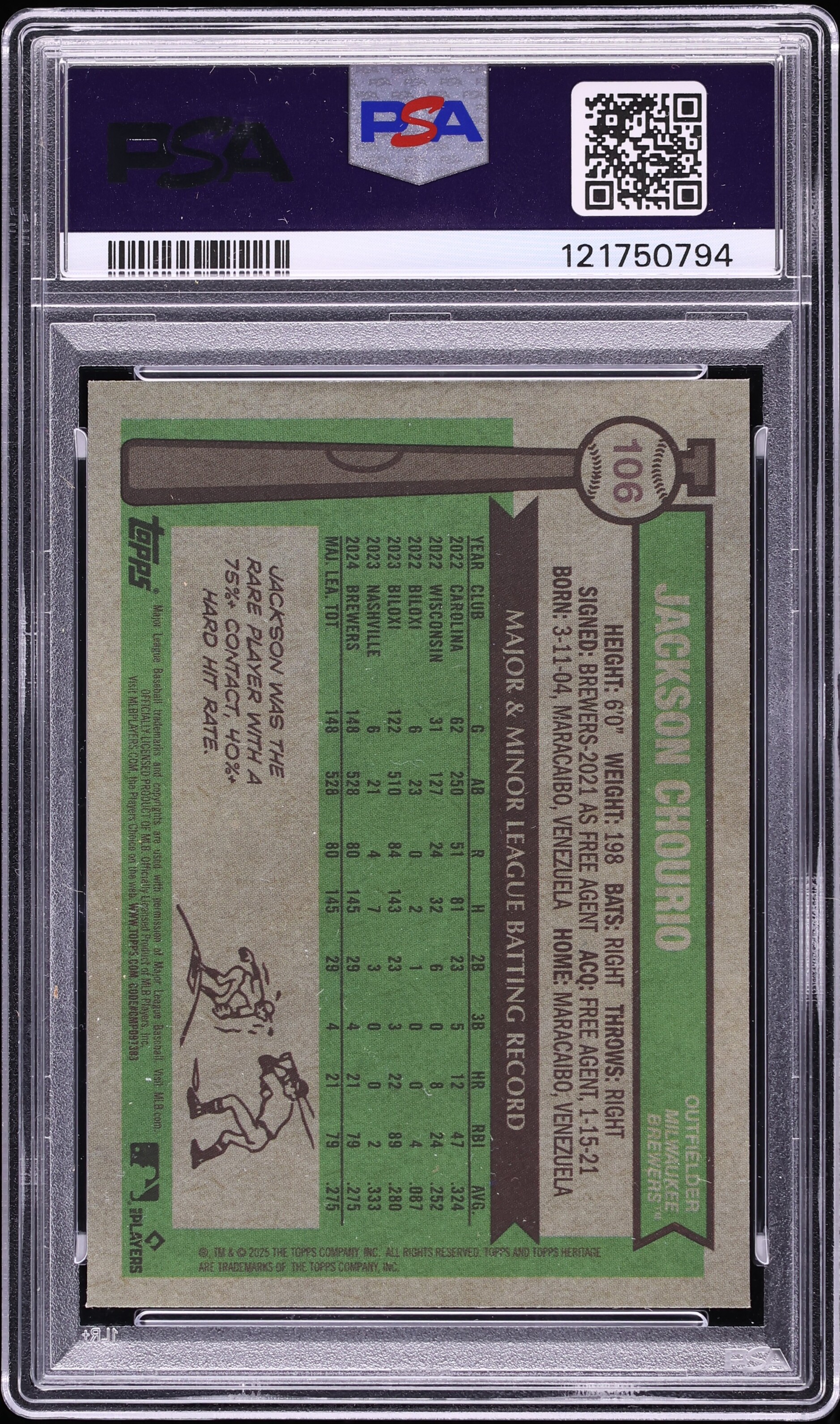 2025 Topps Heritage Chrome Black Refractor Jackson Chourio ROOKIE