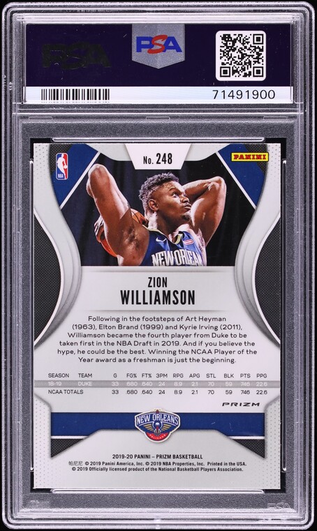 2019 Panini Prizm Silver Zion Williamson ROOKIE #248 PSA 10 GEM MINT