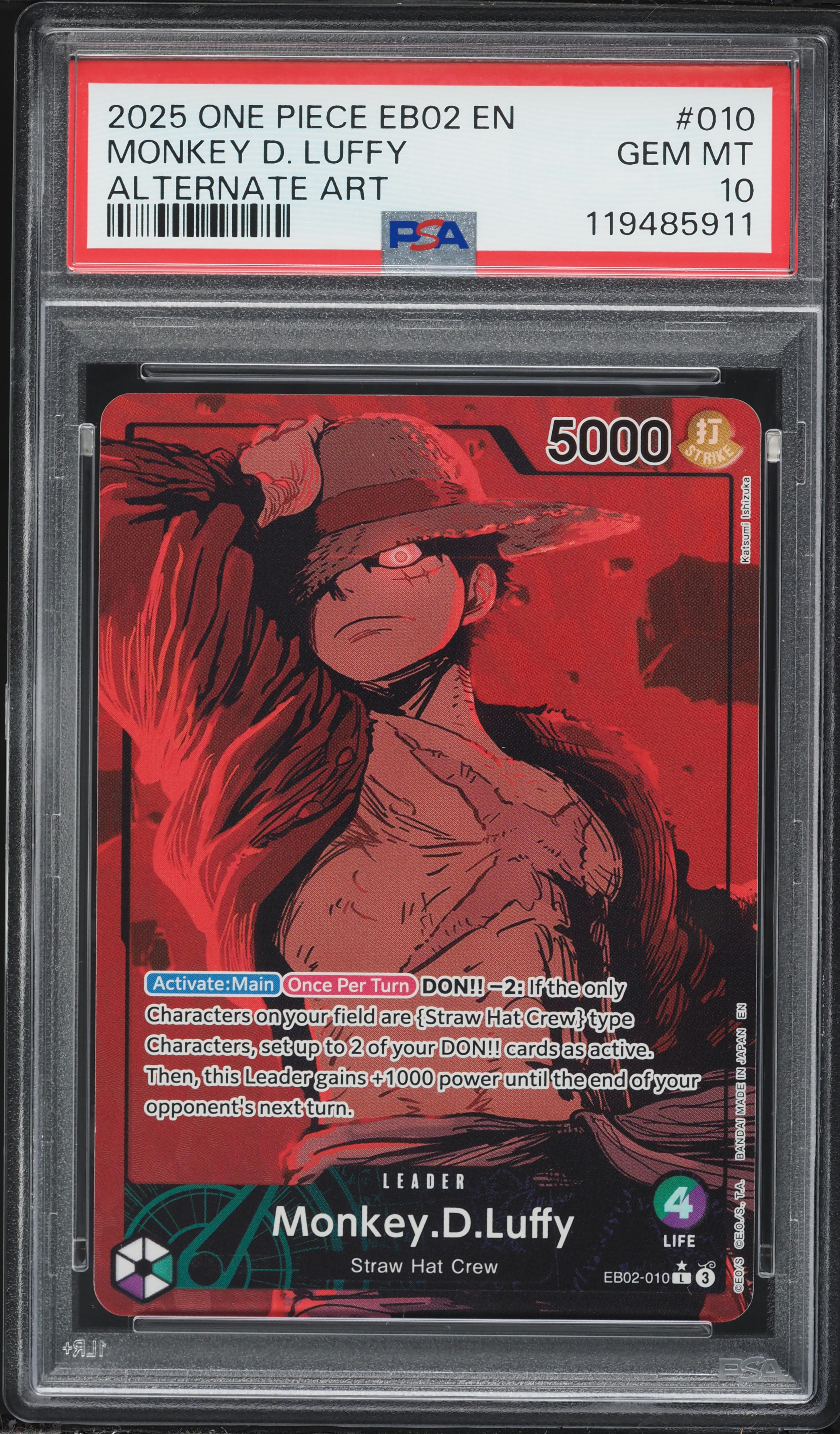 2025 ONE PIECE モンキー・D・ルフィ ALT ART One Piece - Monkey D. Luffy (Alt Art) EB02-010 L Anime 25th