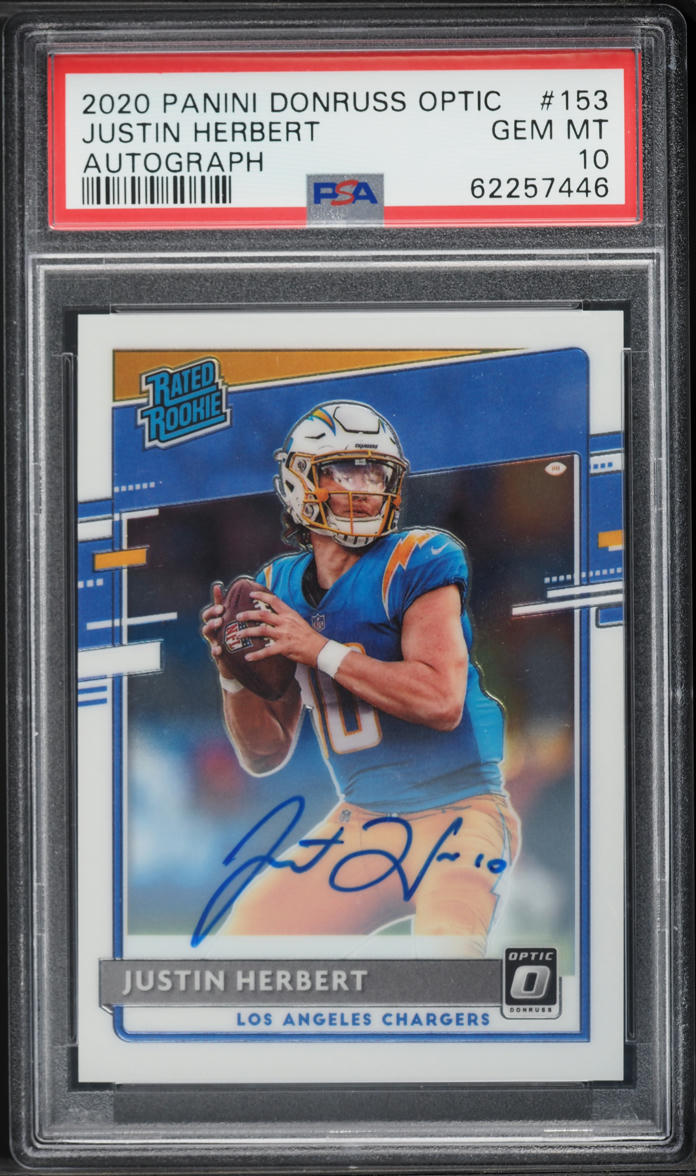 2020 Donruss Optic Justin Herbert ROOKIE AUTO /150 #153 PSA 10 GEM MINT