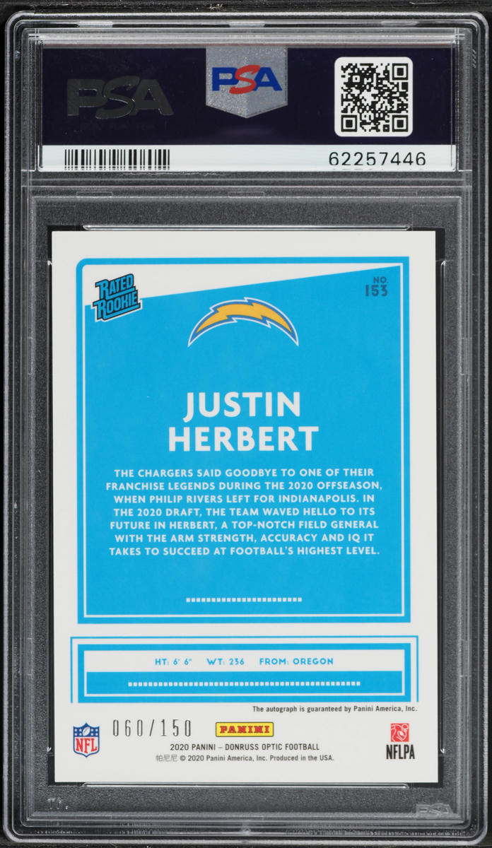 2020 Donruss Optic Justin Herbert ROOKIE AUTO /150 #153 PSA 10 GEM MINT