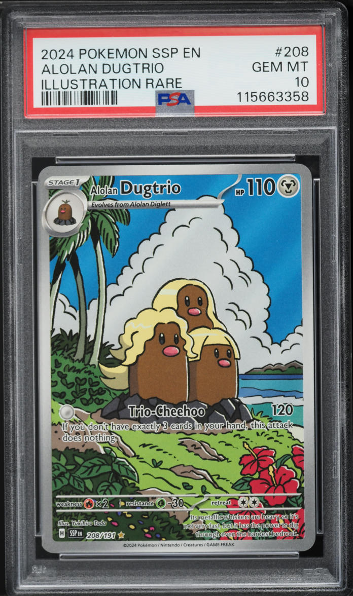 2024 Pokemon SV Surging Sparks Illustration Rare Alolan Dugtrio #208 PSA 10 GEM MINT